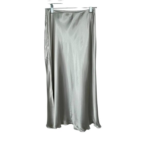 Nicole Miller Silver Satin Bias-Cut Midi Slip Skirt Silky Luxe Minimalist Sz XS - Picture 3 of 10